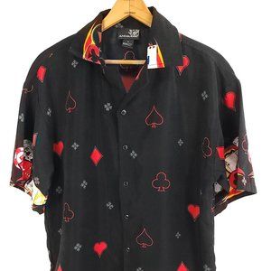 Andrade Shirt Men's Med Black Red Casino Gambling Cards Print Short Sleeve